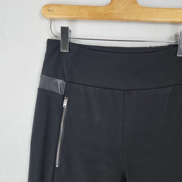 Athleta Pants Womens Small Black Luxe Ponte Faux Leather Trim Mid Rise Leggings - Picture 2 of 11